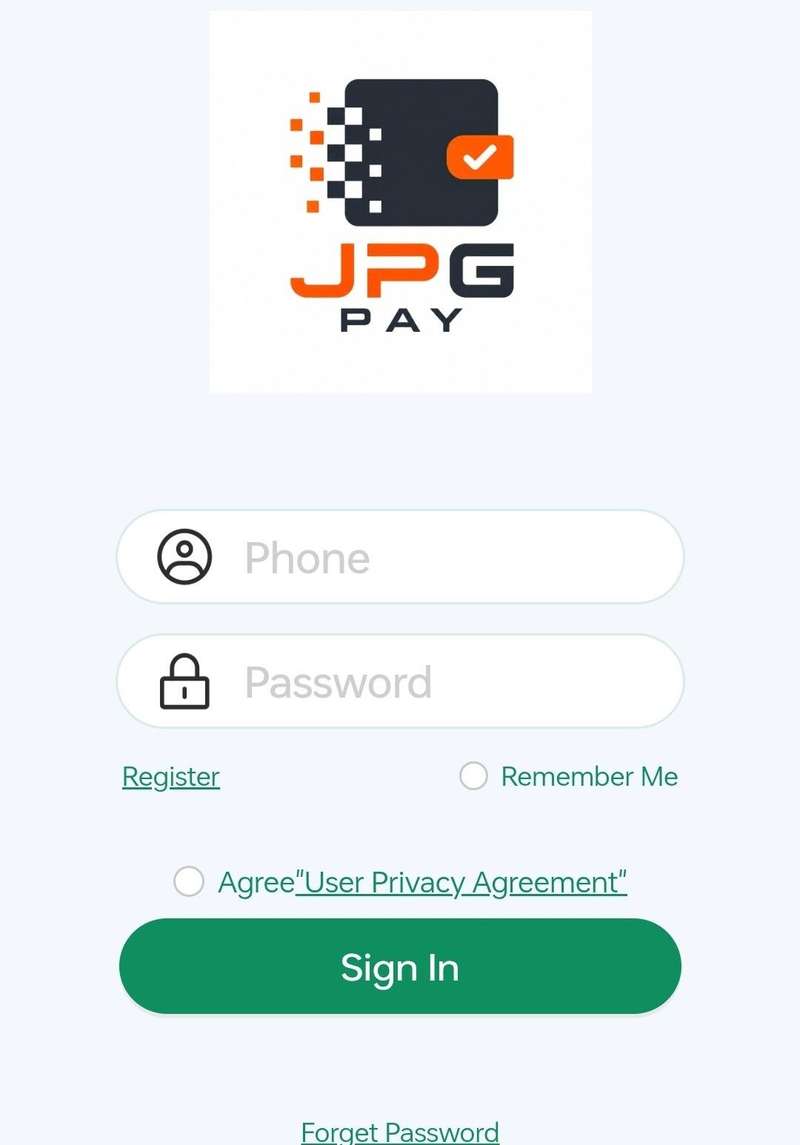 JPGPay Login Screen